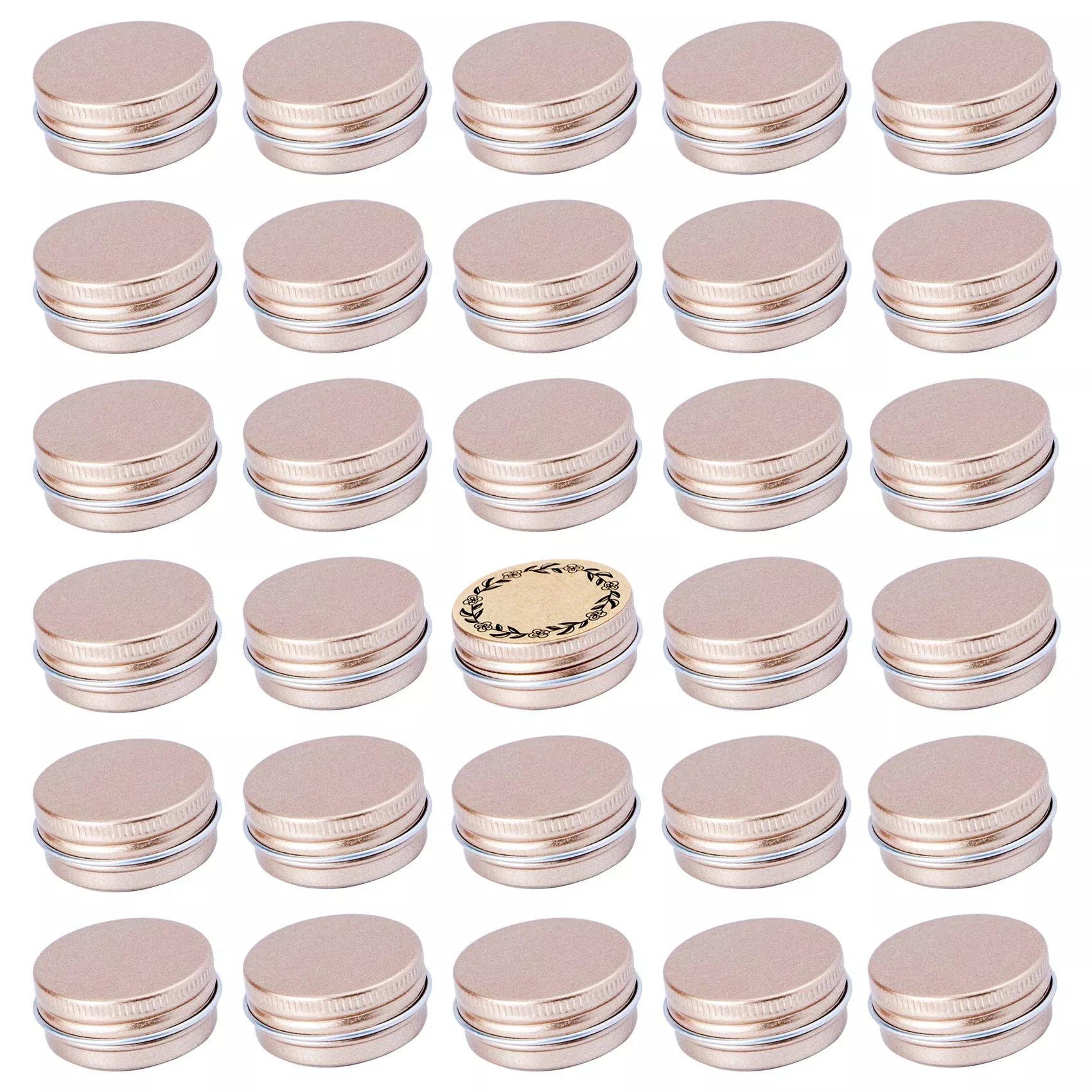0.5 Oz Screw Top Aluminum Tin Jar With Screw Lid And Blank Labels (Champange - Pack Of 32)