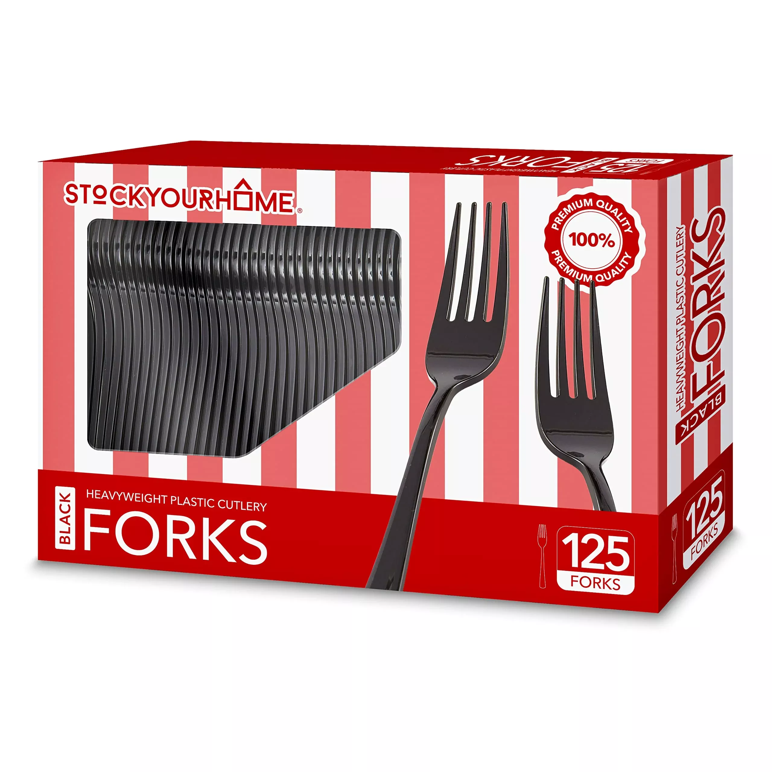 (125-Count) Plastic Forks, Disposable Silverware For Dinner, Heavy Duty Utensils, Heavyweight Party Flatware, Bulk Cutlery In Bl