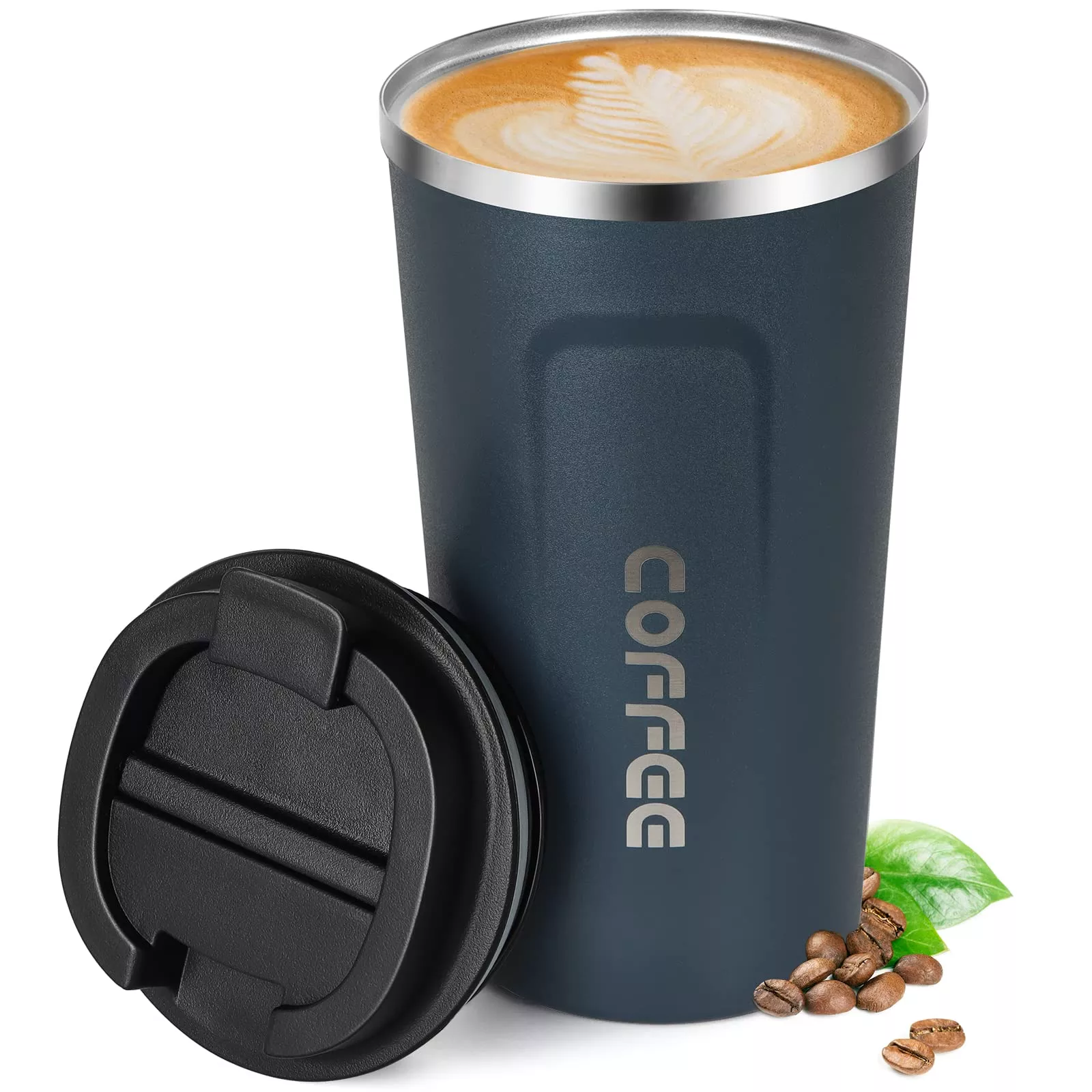 17Oz (510Ml) Vacuum Insulated Travel Mug, Smilatte Leakproof Double Wall Stainless Steel Reusable Coffee Cup With Lid For Hot &