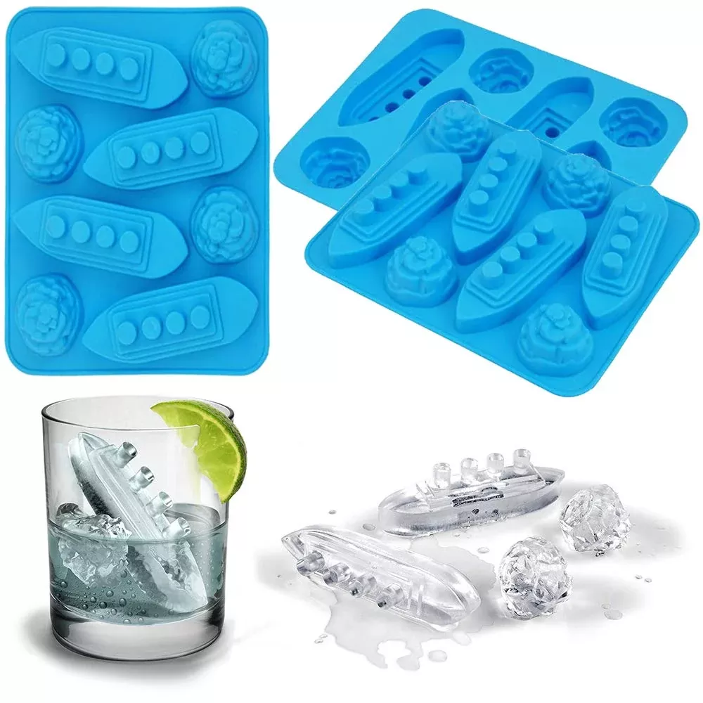 3Pcs Titanic And Iceberg Ice Cube Trays, Titanic Film Theme Ice Maker Chocolate Candy Soap Crayon Wax Melt Making Mold (Set Of 3