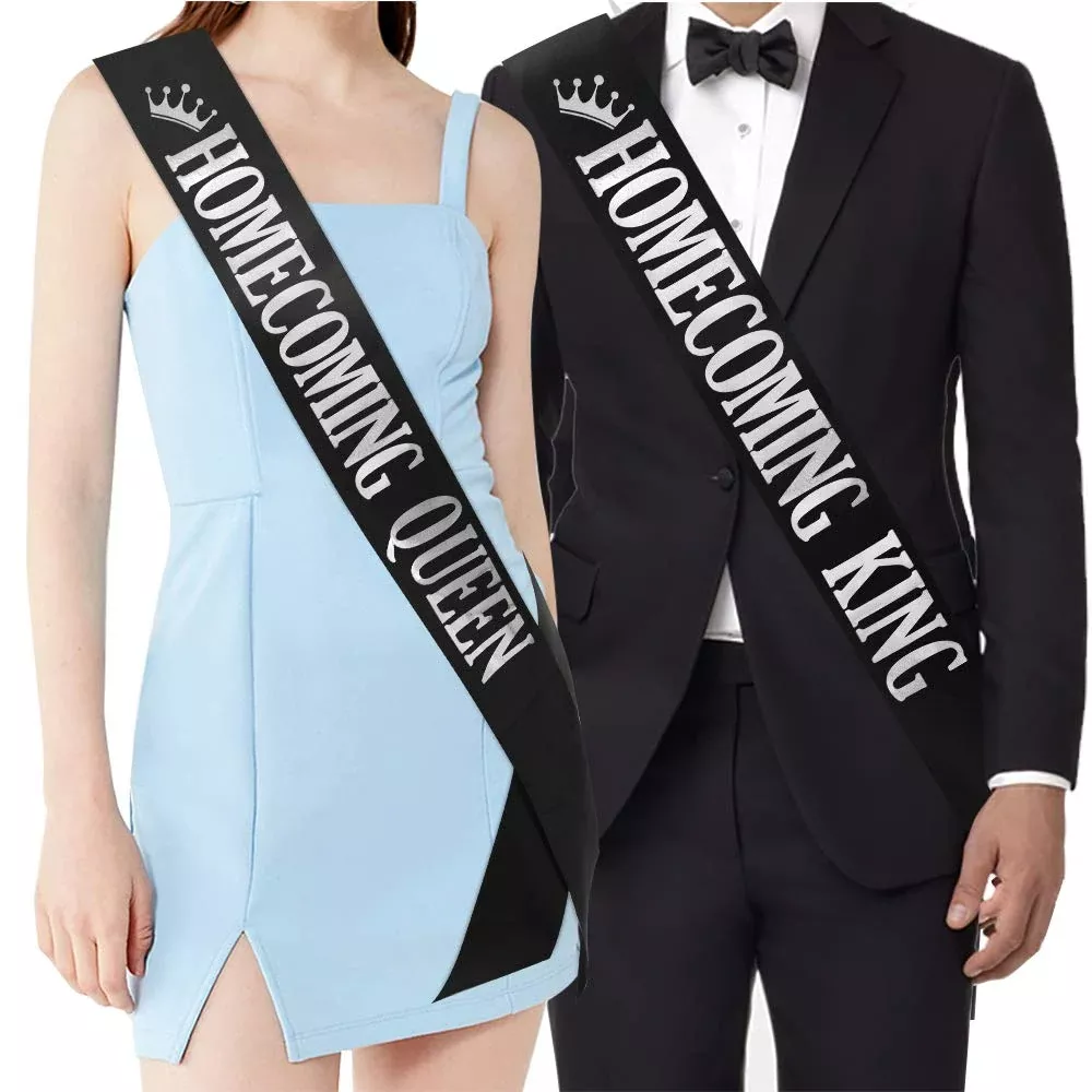 'Homecoming King'' and ''Homecoming Queen'' Sashes - Homecoming Party Prom Sashes School Party AccessoriesBlack with Silver Print