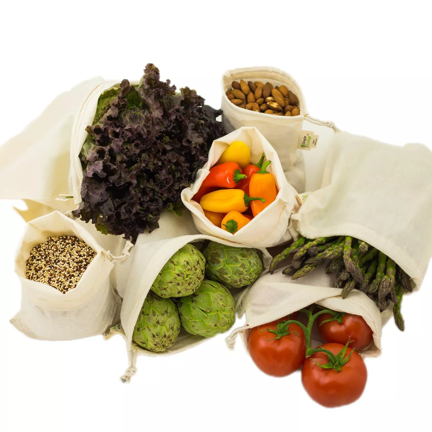 Simple Ecology Reusable Grocery Produce Shopping And Storage Bags, Organic Cotton Muslin, Set Of 6 (2 Ea. Of L, M, S)